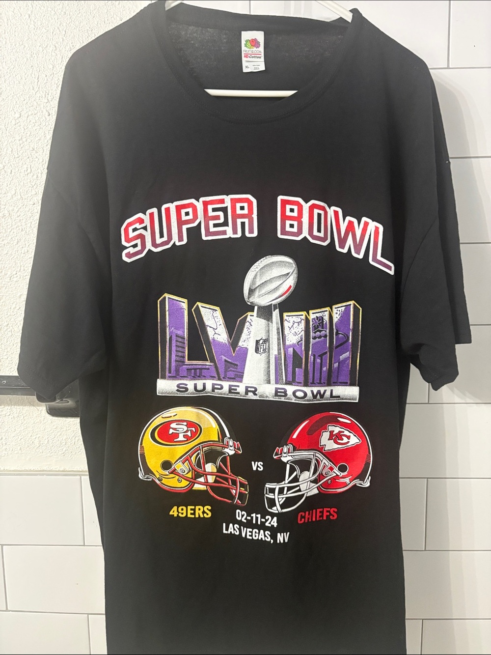 Fruit of the Loom Kids Black Super Bowl Tee with Red & Yellow Helmets